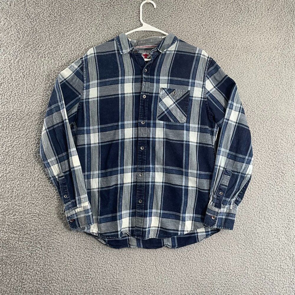 Desert Son Flag & Anthem Shirt‎ Men L Navy White Plaid Long Sleeve Button Down
